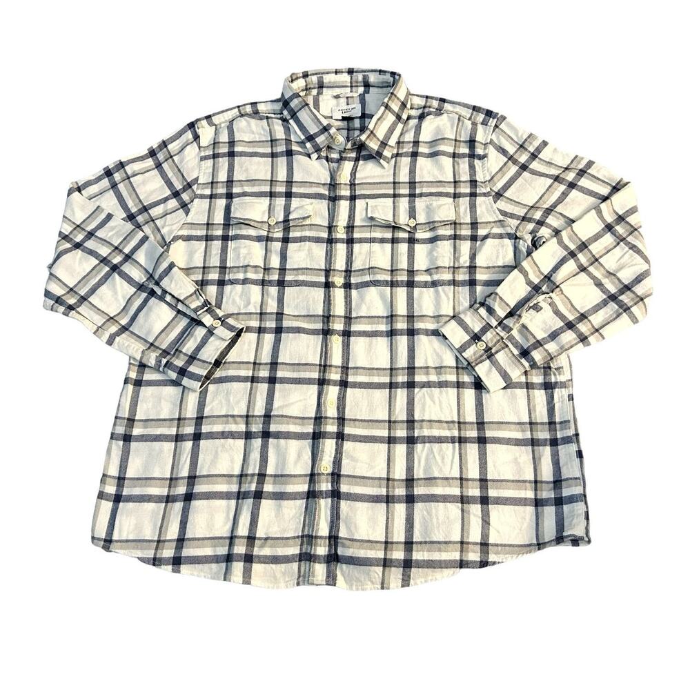 American Eagle Super Soft Creme Plaid Button-Down Shirt Mens Size XXL NWT